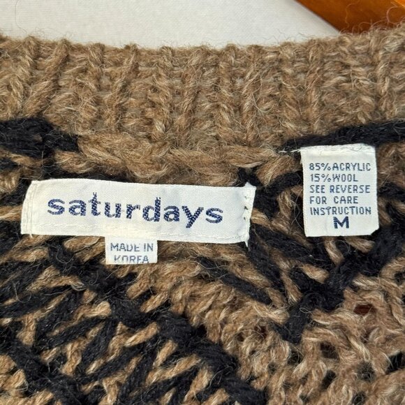 80s Vintage Saturdays Black Brown Twisted Chunky Knit Ballon Sleeve Sweater - Picture 9 of 10